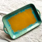 CAB turquoise and ochre ceramic dish with handles