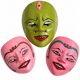Ensemble de 3 masques muraux vintage peints à la main