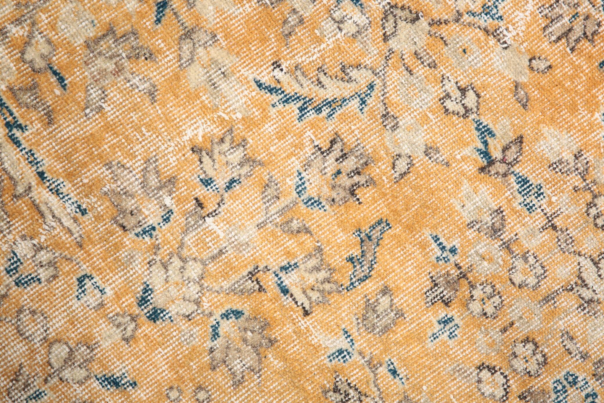 2x10 Orange & Navy Blue Floral Vintage Runner Rug, 73x297Cm