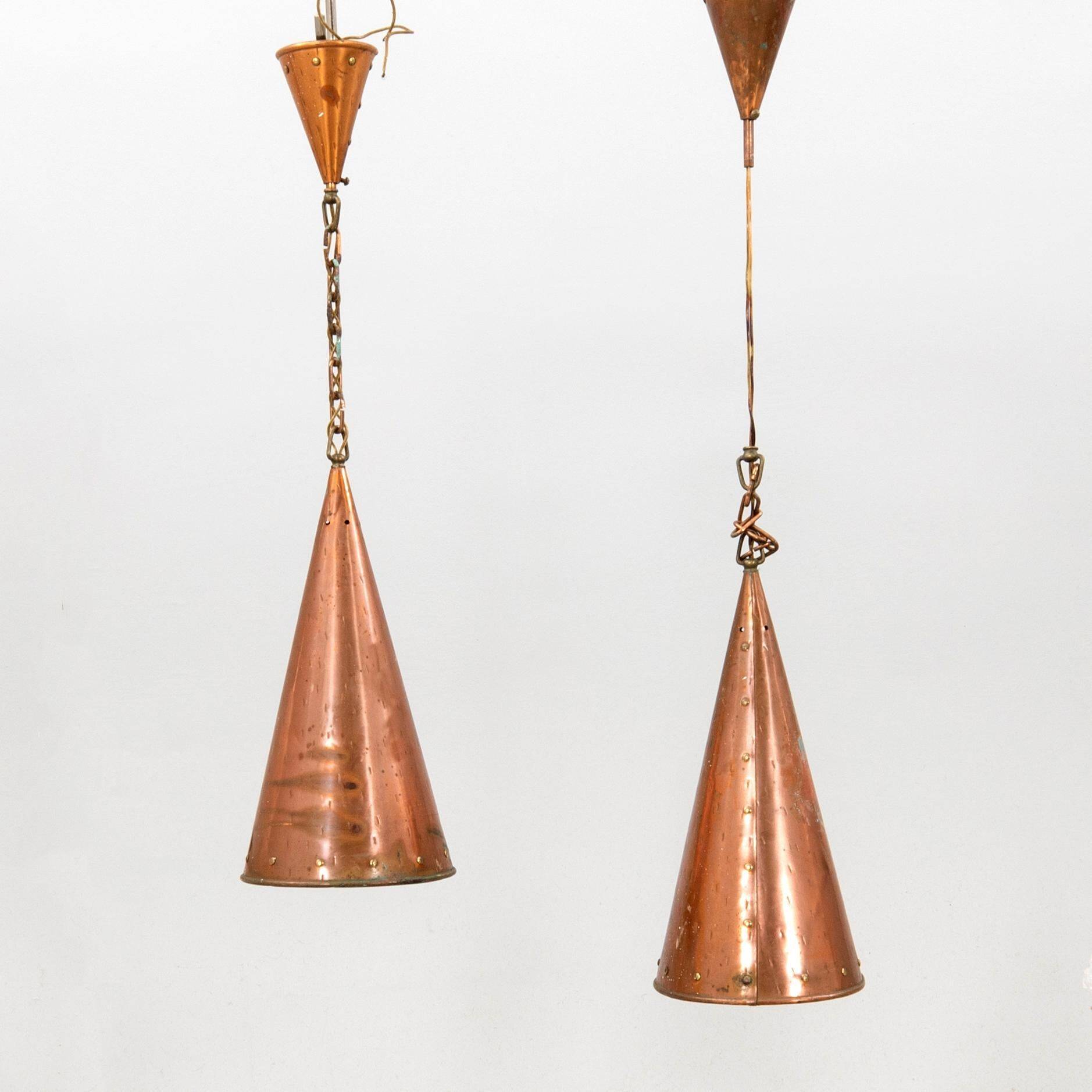 E. S. Horn Hand-hammered copper pendant lamp Denmark 1950s