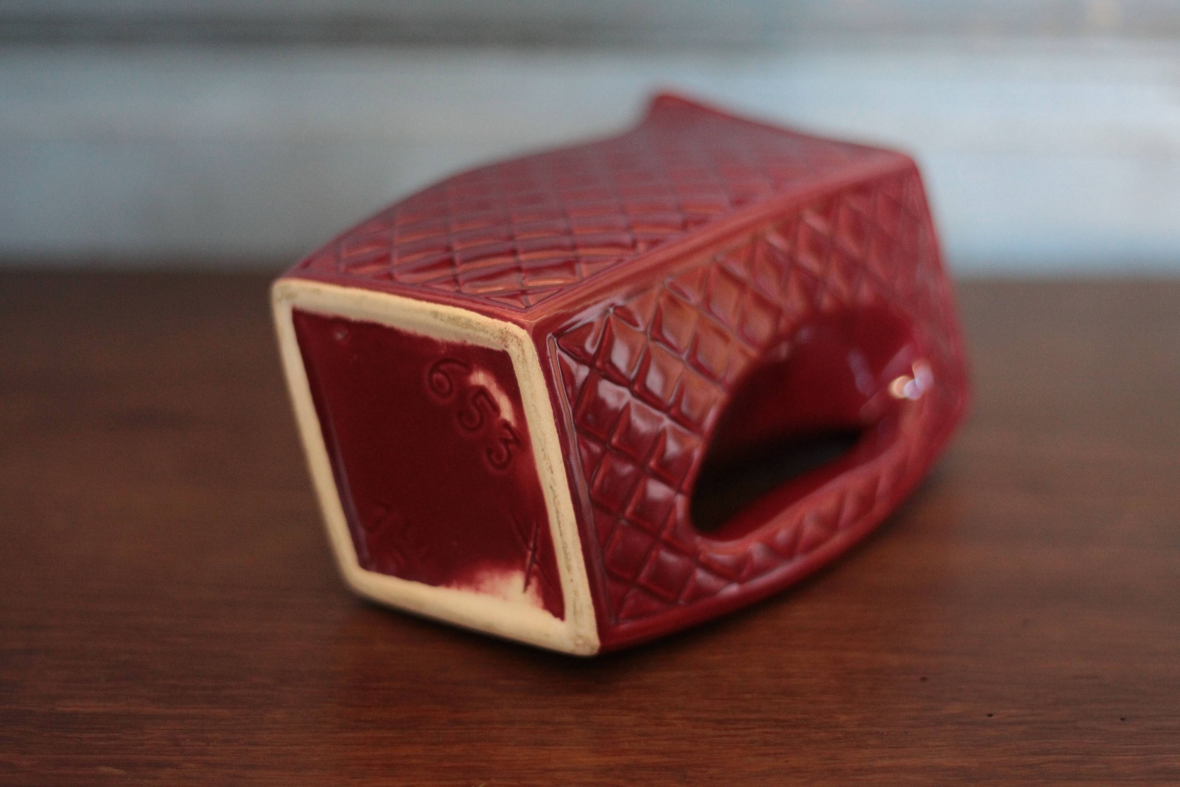 Vintage ceramic pitcher, jug, jug, burgundy red carafe, kitchen