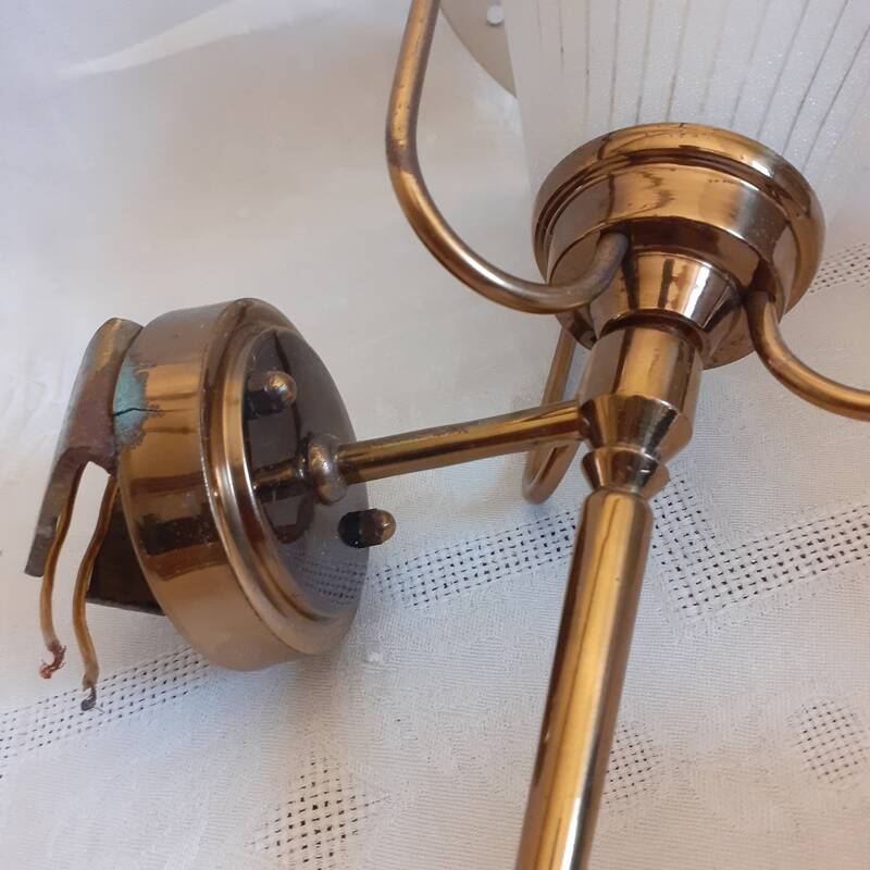 pair of wall-mounted torch lights corner 1950-1960 Arlus or Lunel glass metal