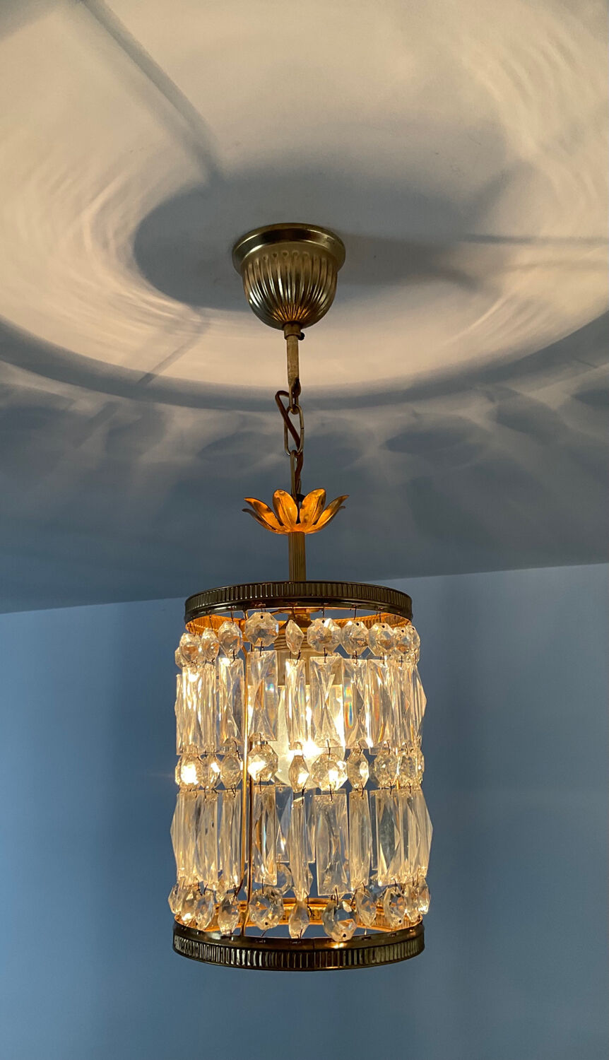 Lustre vintage lanterne doré à pampilles