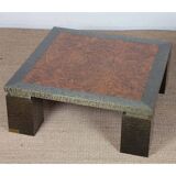 Coffee table in burl wood by Jean-Charles Liviani, 1980