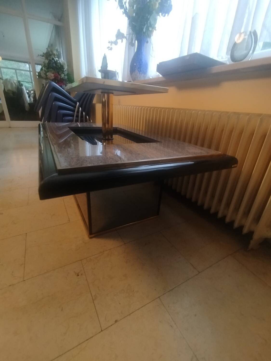 Transformable coffee table in marble and brass – fedam – italian design