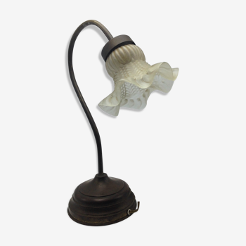 Ancienne lampe col de cygne en laiton avec tulipe