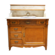 Meuble de toilette lavabo ancien en marbre et en bois