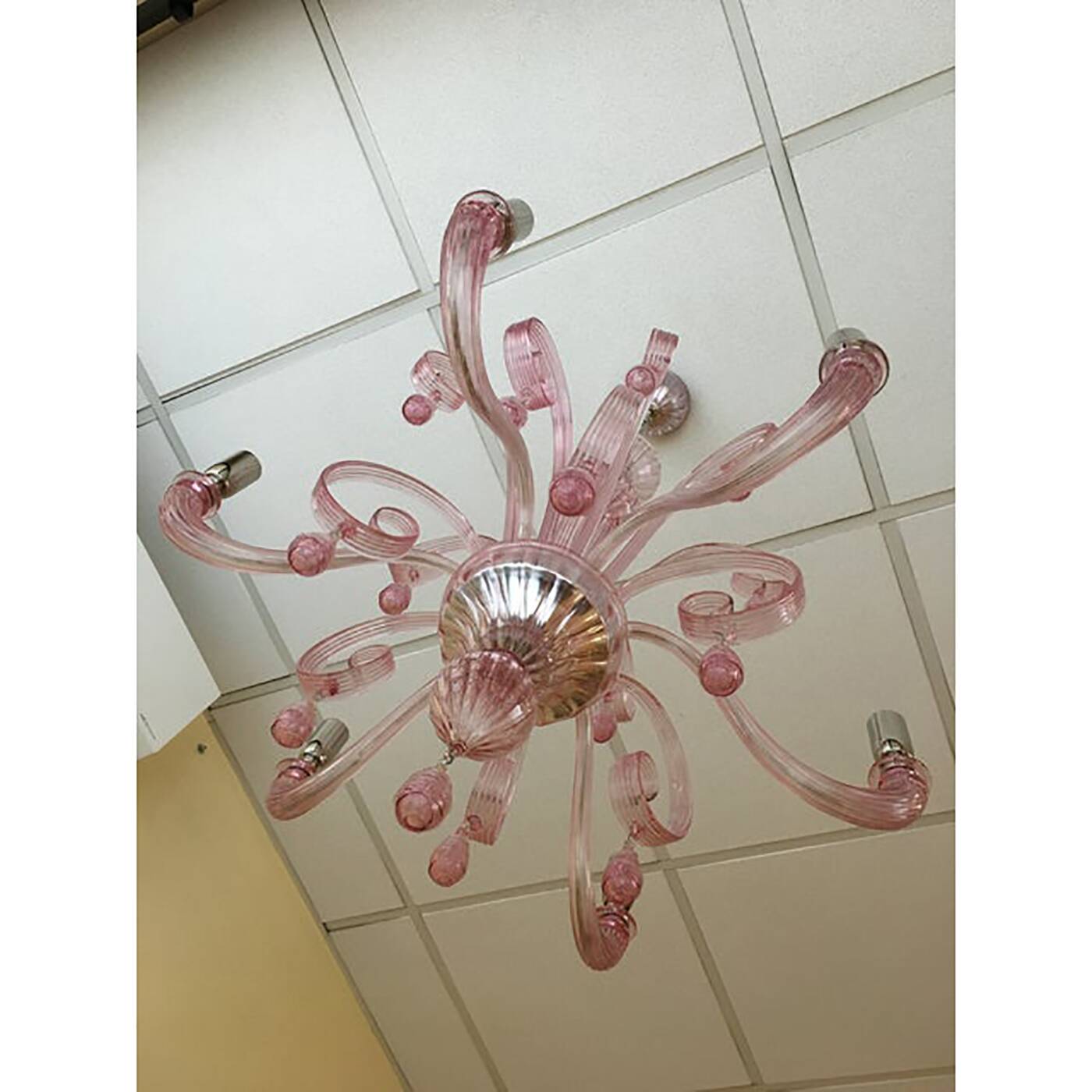 Murano Glass Chandelier in Pink 6 Arms