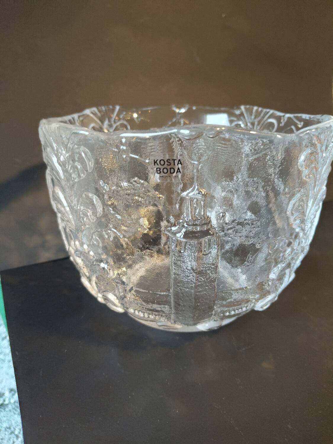 Scandinavian glass bowl Kosta Boda – Nordic relief decoration –