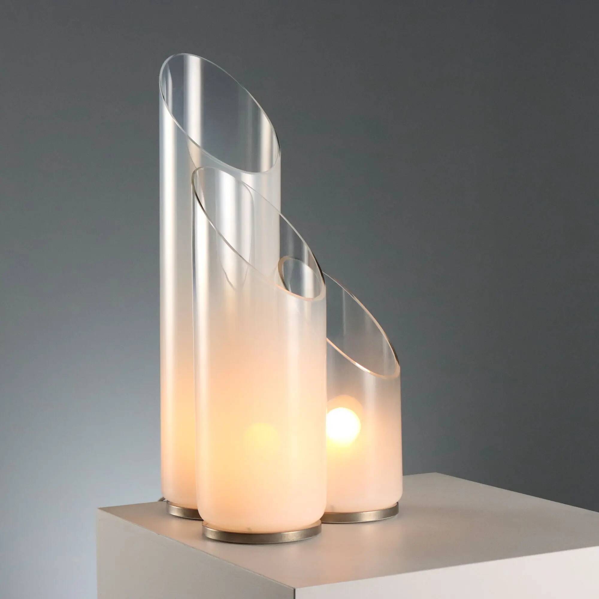 Vintage metal and glass table lamps, Italian design from the 1970s.