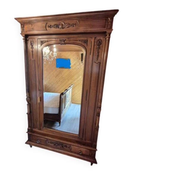 Armoire ancienne vitrée, en bois sculpté - 1 porte