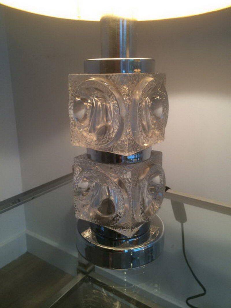 Pair of glass and chrome lamps. Circa 1970