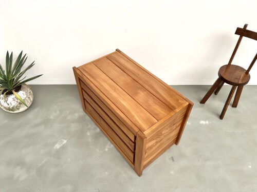 Solid elm chest of drawers, Maison Regain, circa 1970