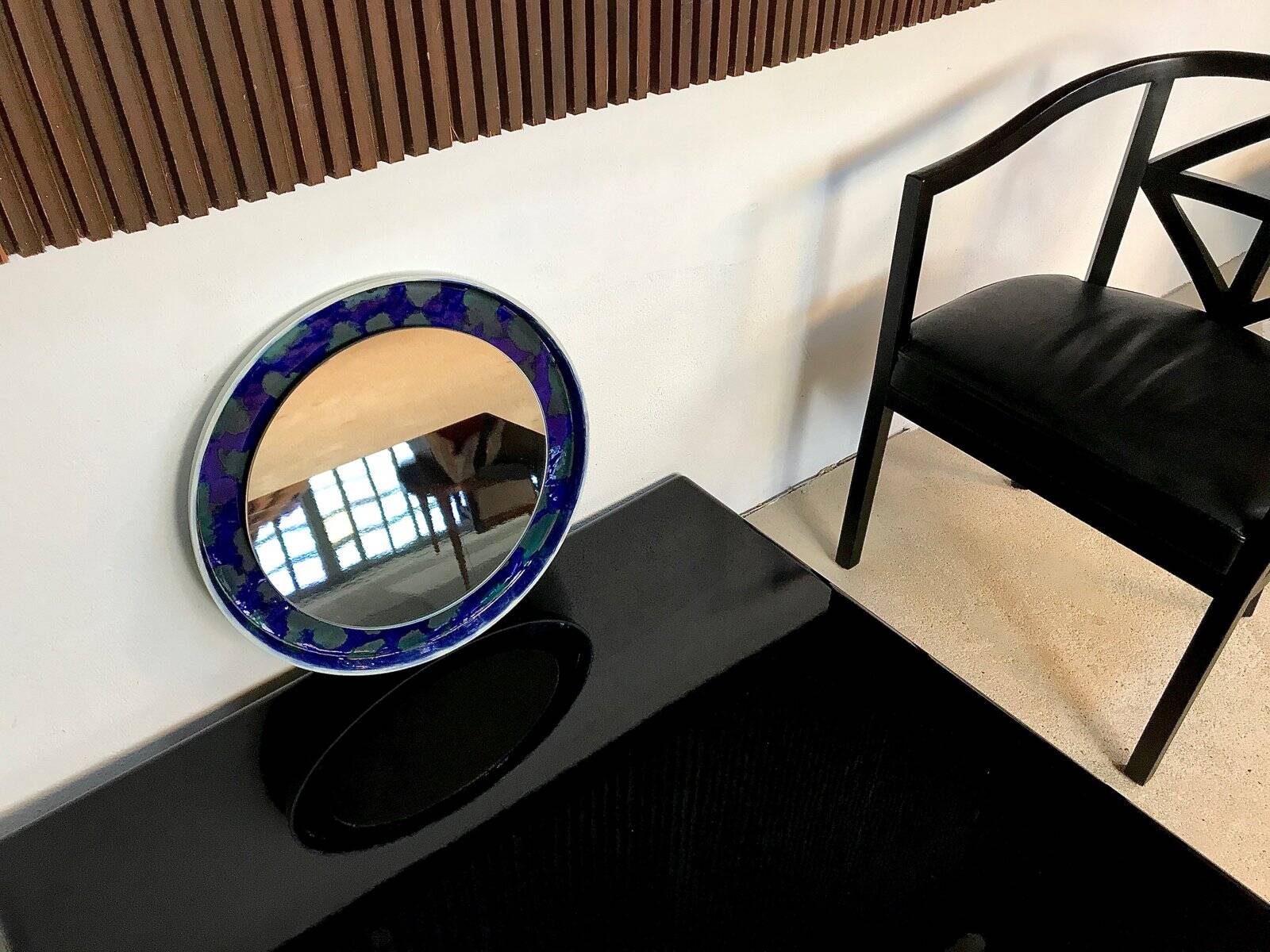 Hand-painted round ceramic art wall mirror, Germany 1960s