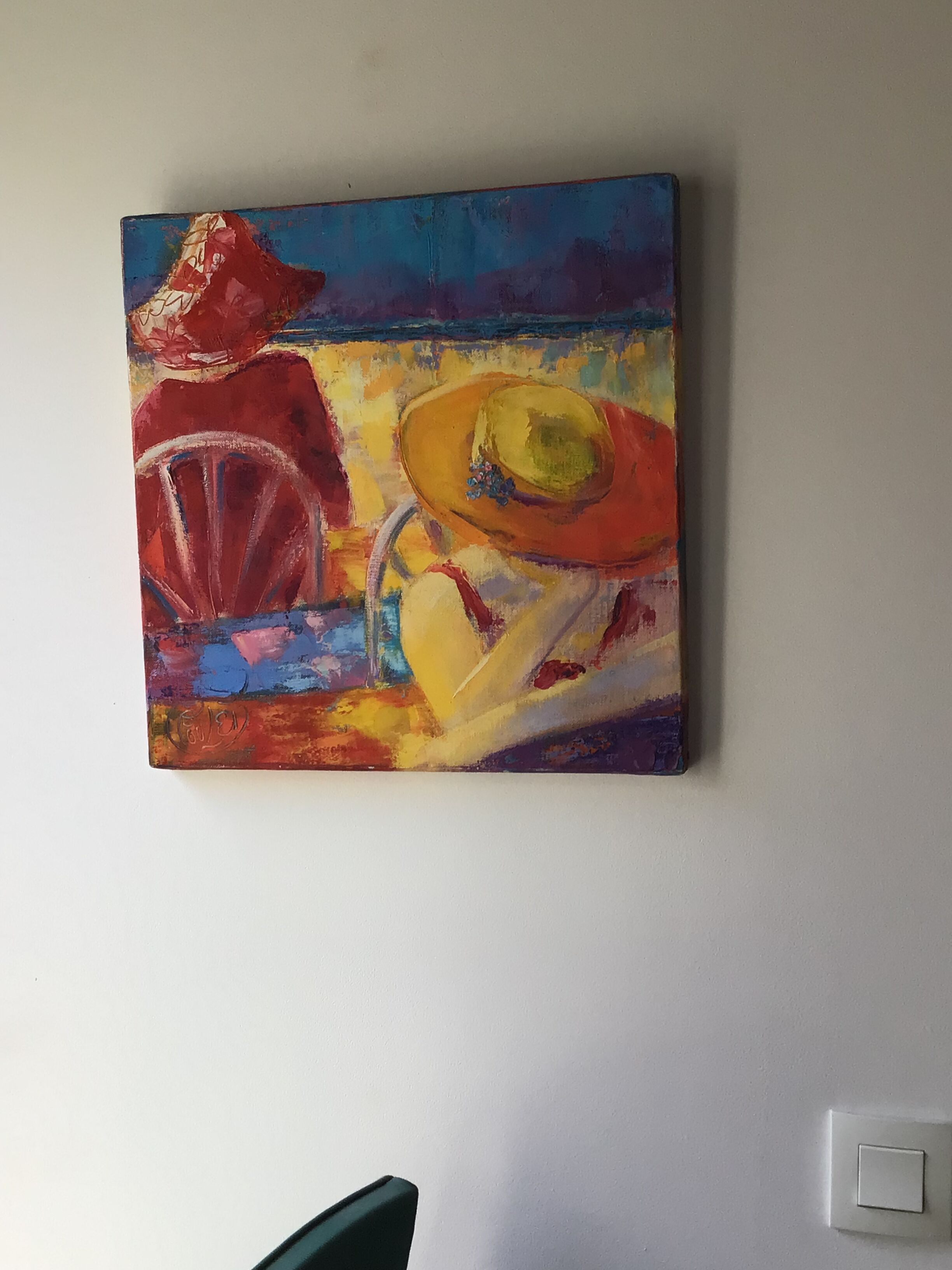 Oil on canvas Terrace signed 40x40cm