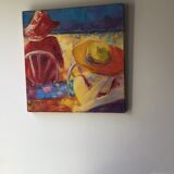 Oil on canvas Terrace signed 40x40cm