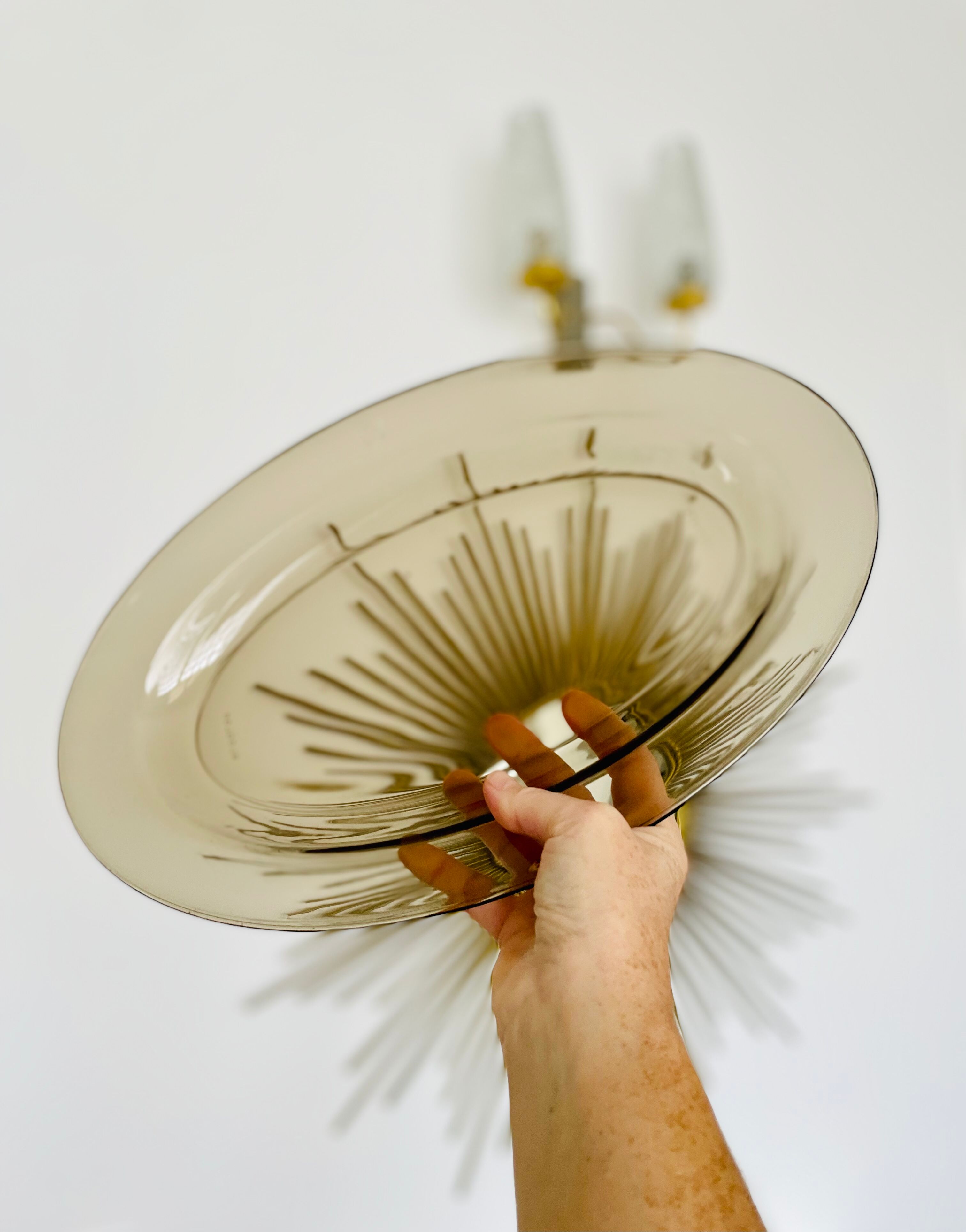 Set of 2 vintage oval dishes in Arcoroc "Shell" smoked glass France