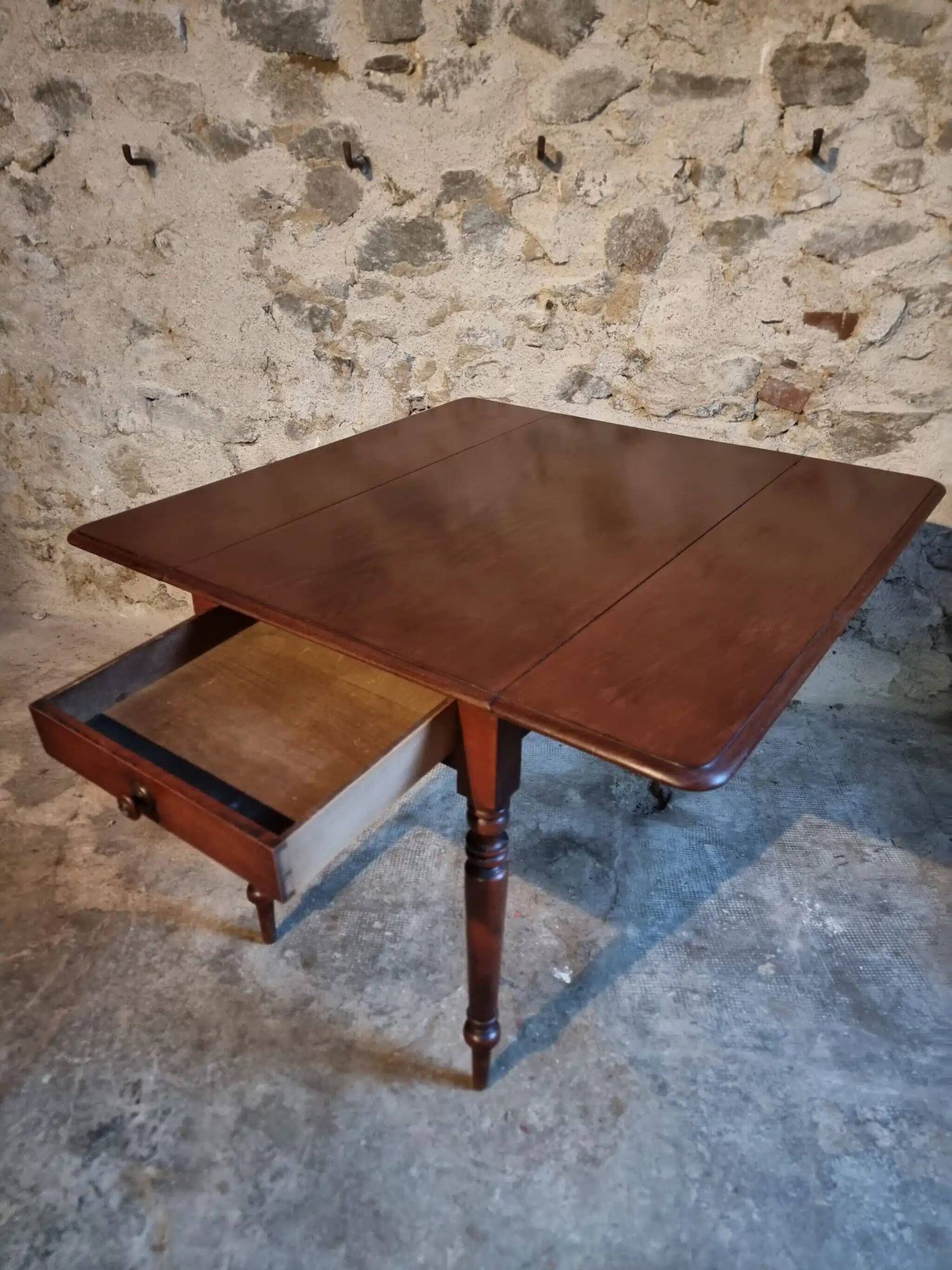 Table à abattants anglaise ancienne en acajou, fin XIXe siècle