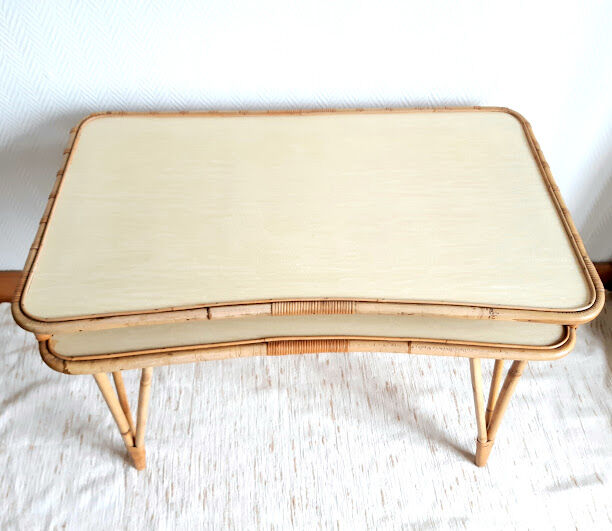 Rattan desk and chair with braces 1960