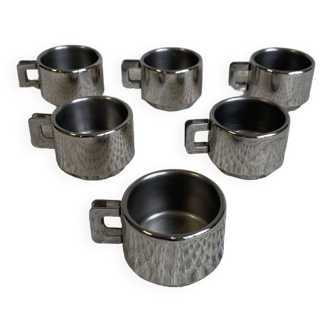 Set of 6 vintage STO espresso coffee cups in stainless steel from the Italian brand Casalinghi.,