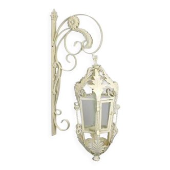 White patinated iron wall lantern