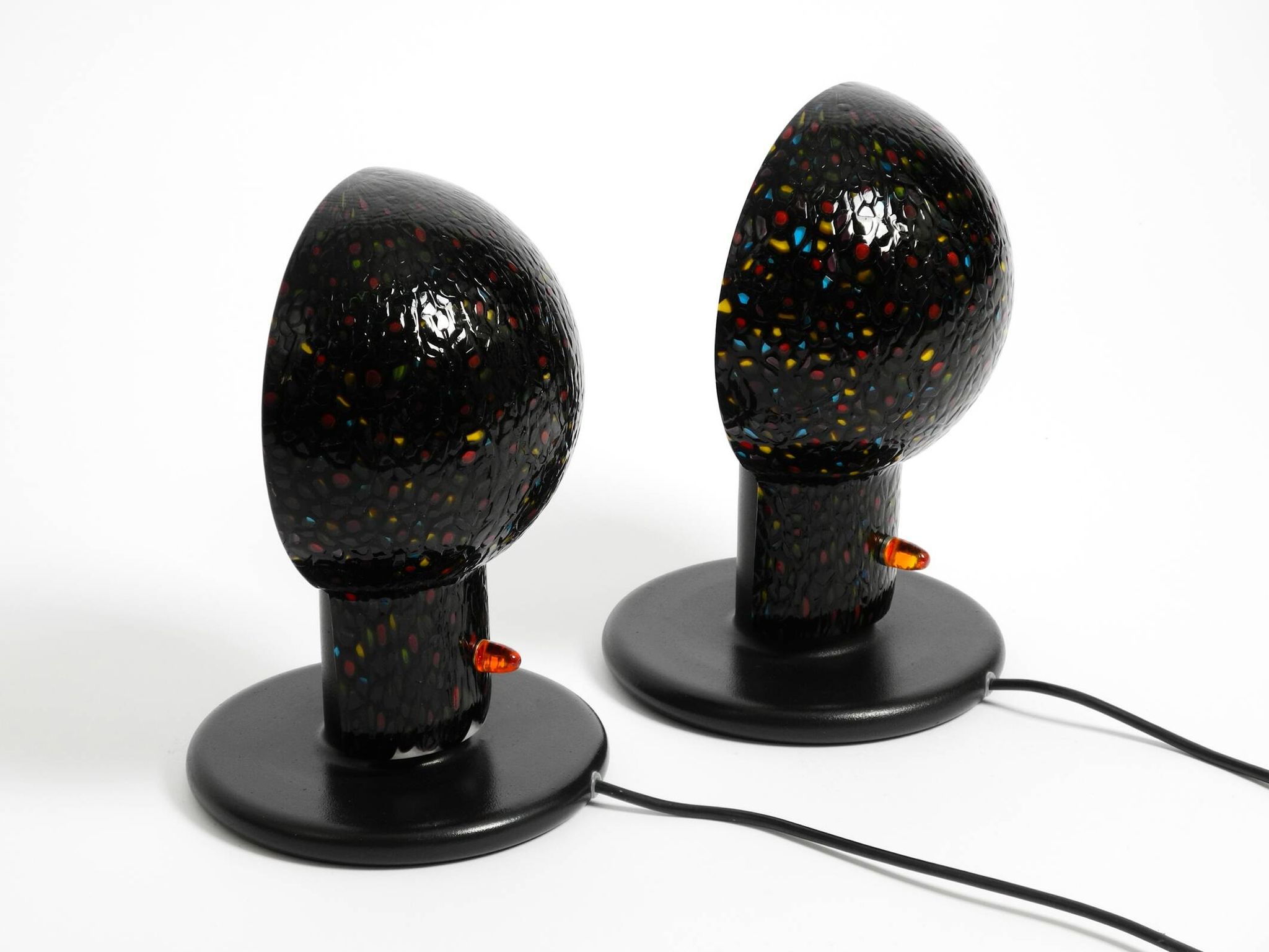 Pair of large 1980s Italian table lamps made of colorful multi-layer Murano