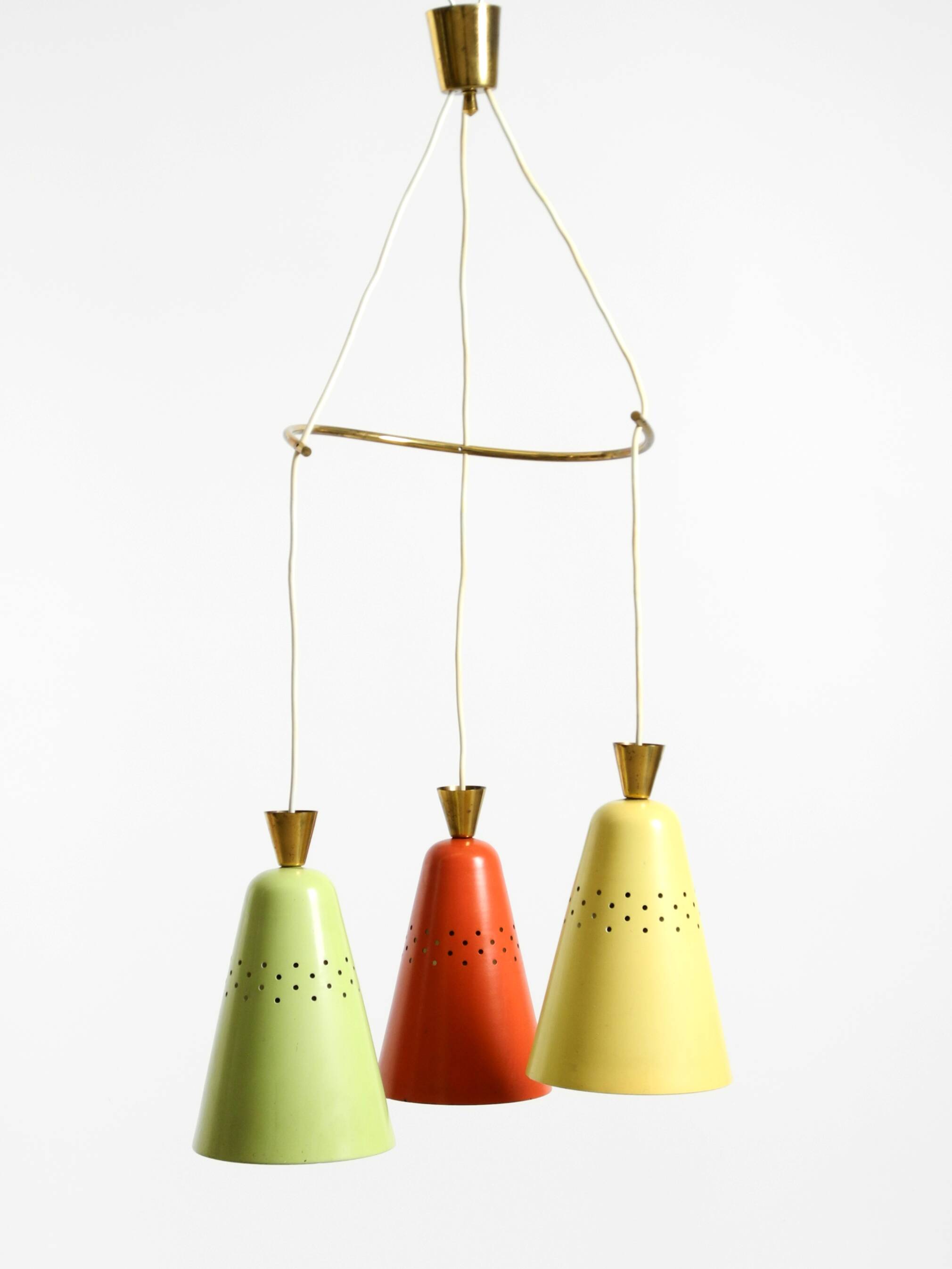 Beautiful large original mid-century 3-arm colorful bag ceiling lamp