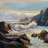 HSP painting "Seaside at sunset" signed O. Blanchard + Marine frame