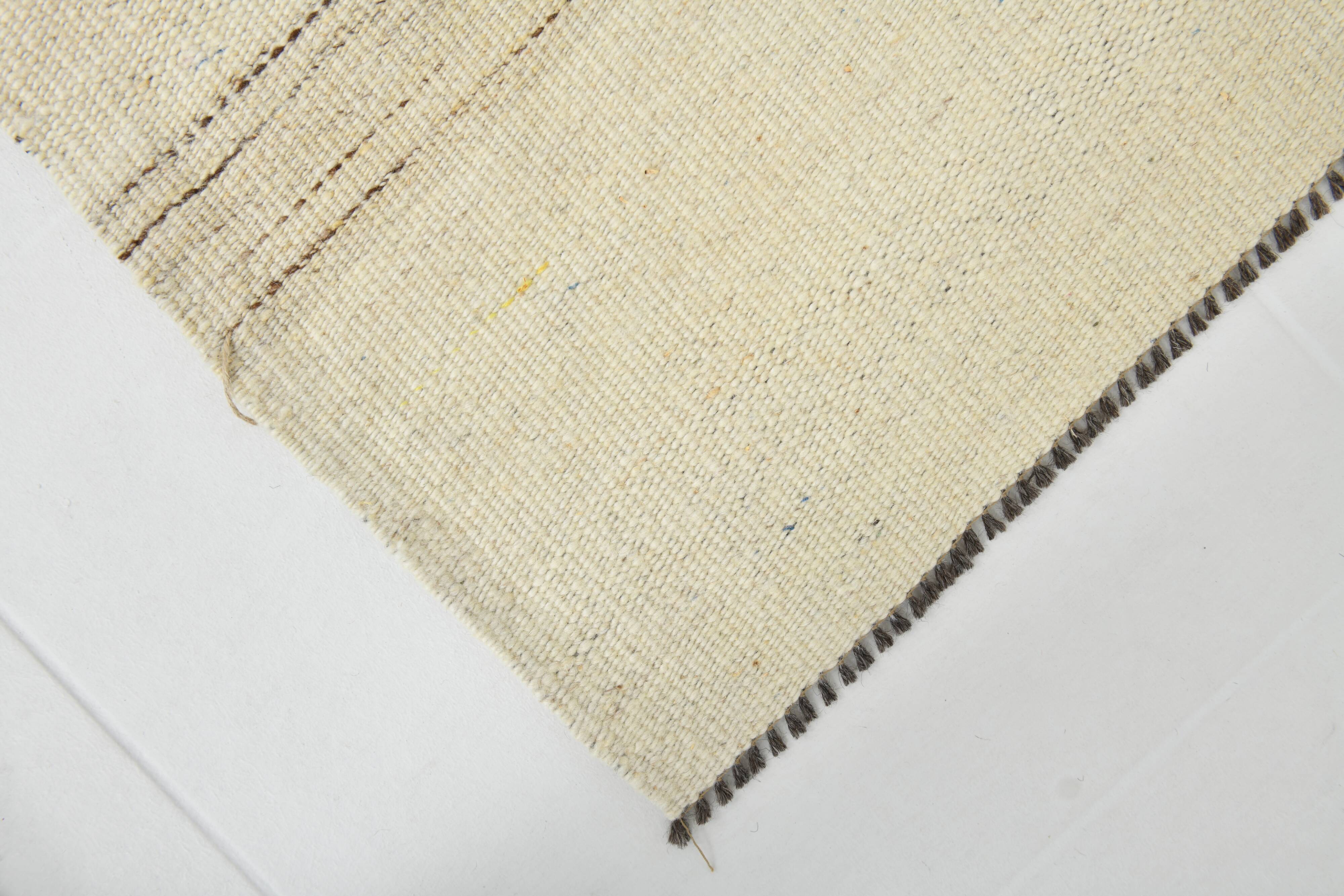 9x11 Cream & Brown Striped Large Kilim Rug, 265x334Cm