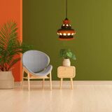 Ceramic pendant lamp, vintage Space Age hanging light, retro 1970s design, pen