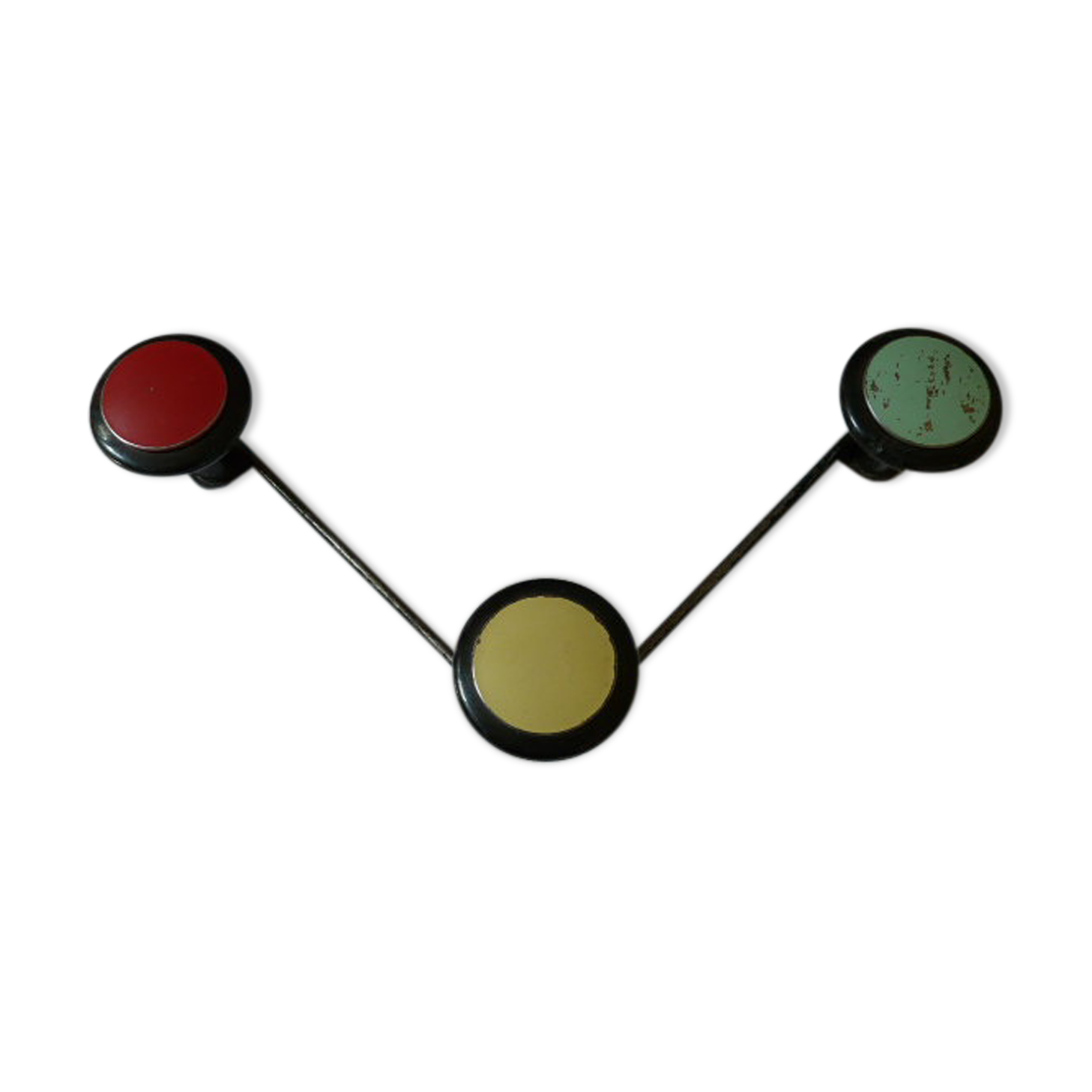 Vintage triangular-shaped wall coat holder 3 tricolour patères