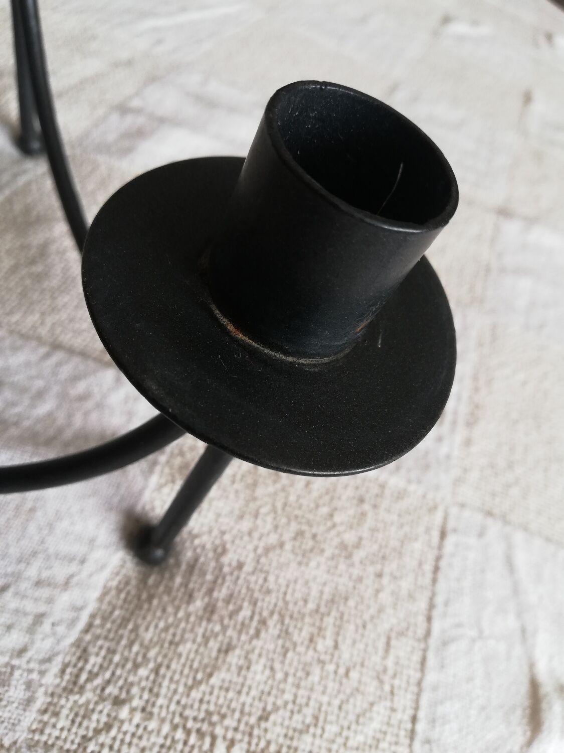 Black candle holder for three wrought iron candles