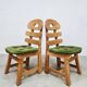 Vintage Spanish oak fishbone chairs 1970 ''Brutalist''