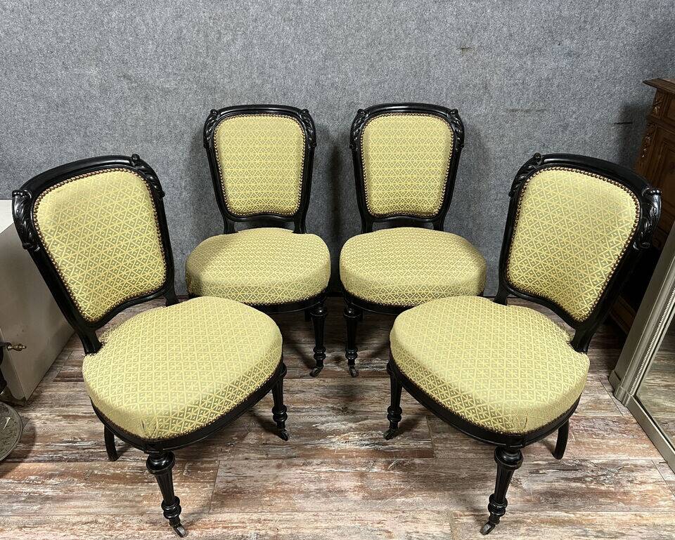 Set of 4 Napoleon III period chairs in black lacquered wood circa 1850