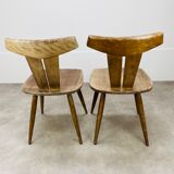 Pair of T chairs brutalists solid wood