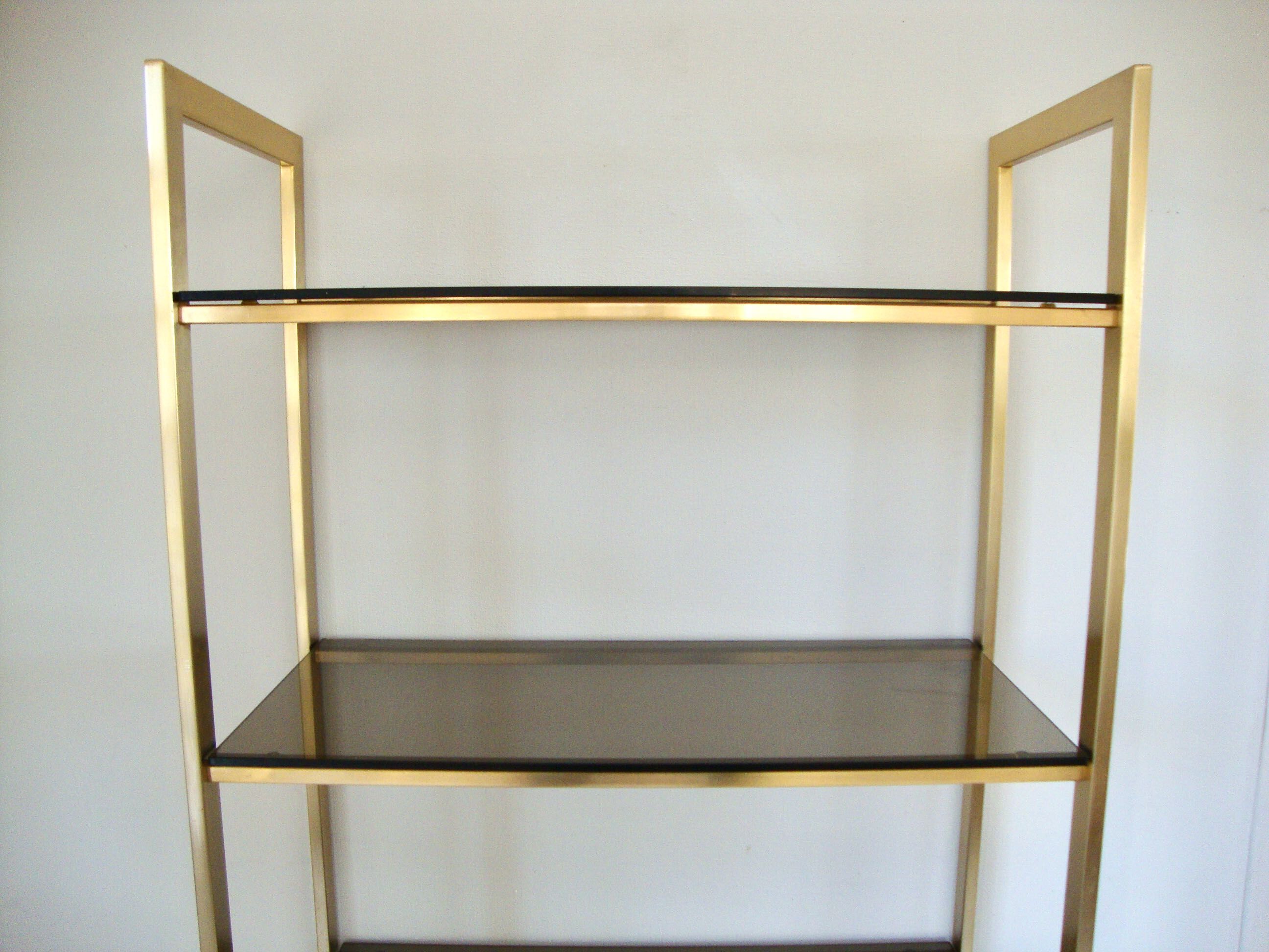 1970 library and gold metal and smoked glass