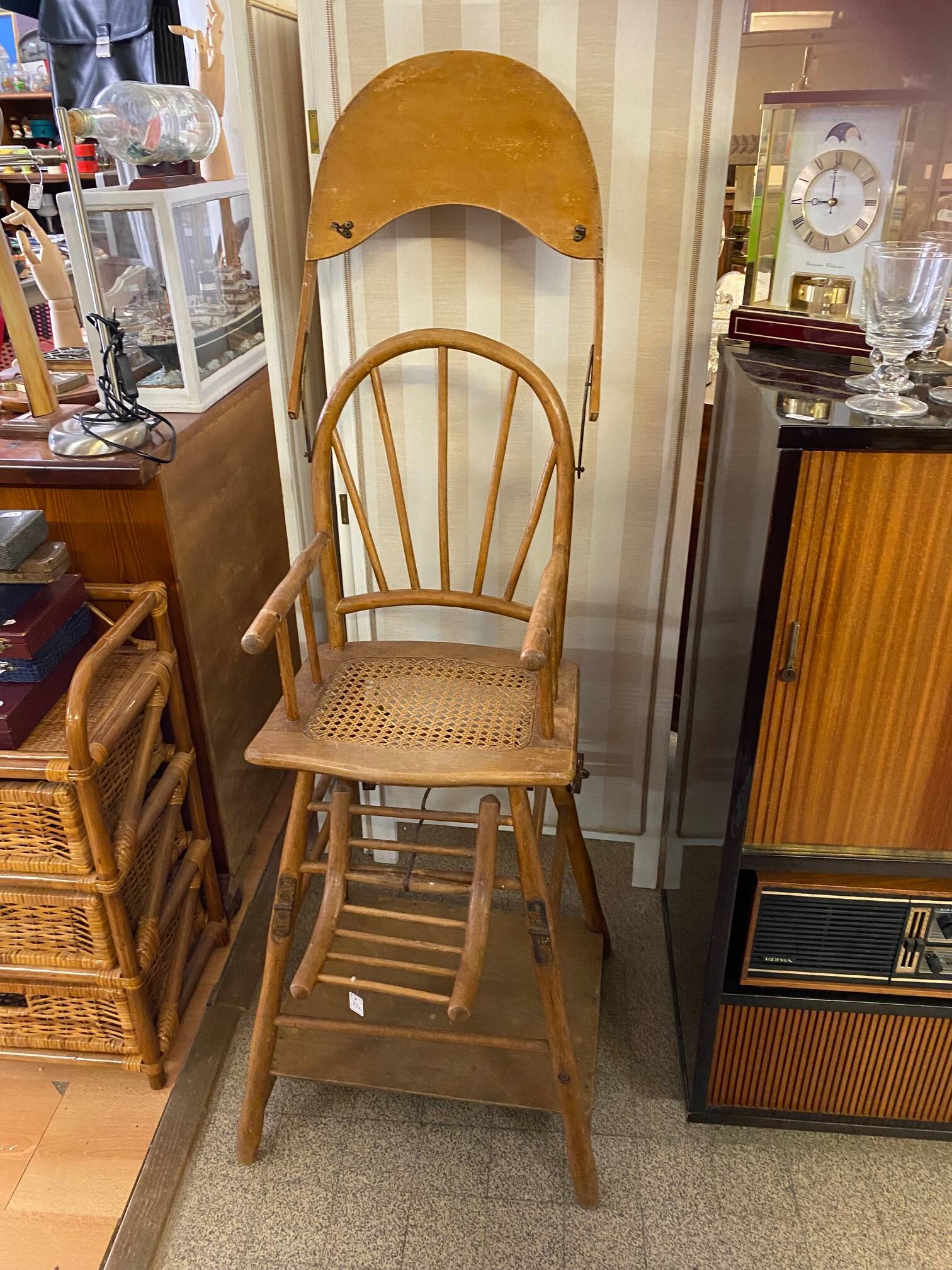Baby high chair early 20th century thonet style curved wood and cane et you