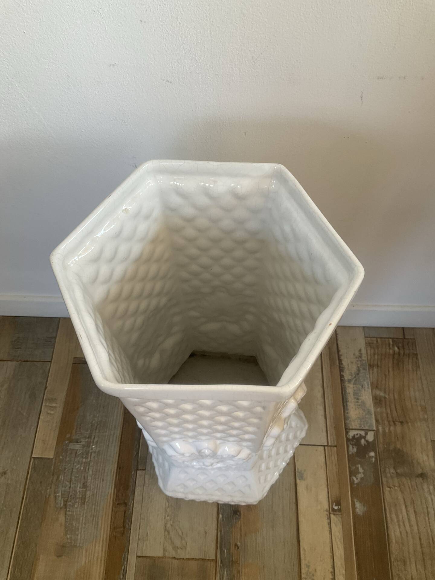 Porte parapluie vintage en céramique craquelée