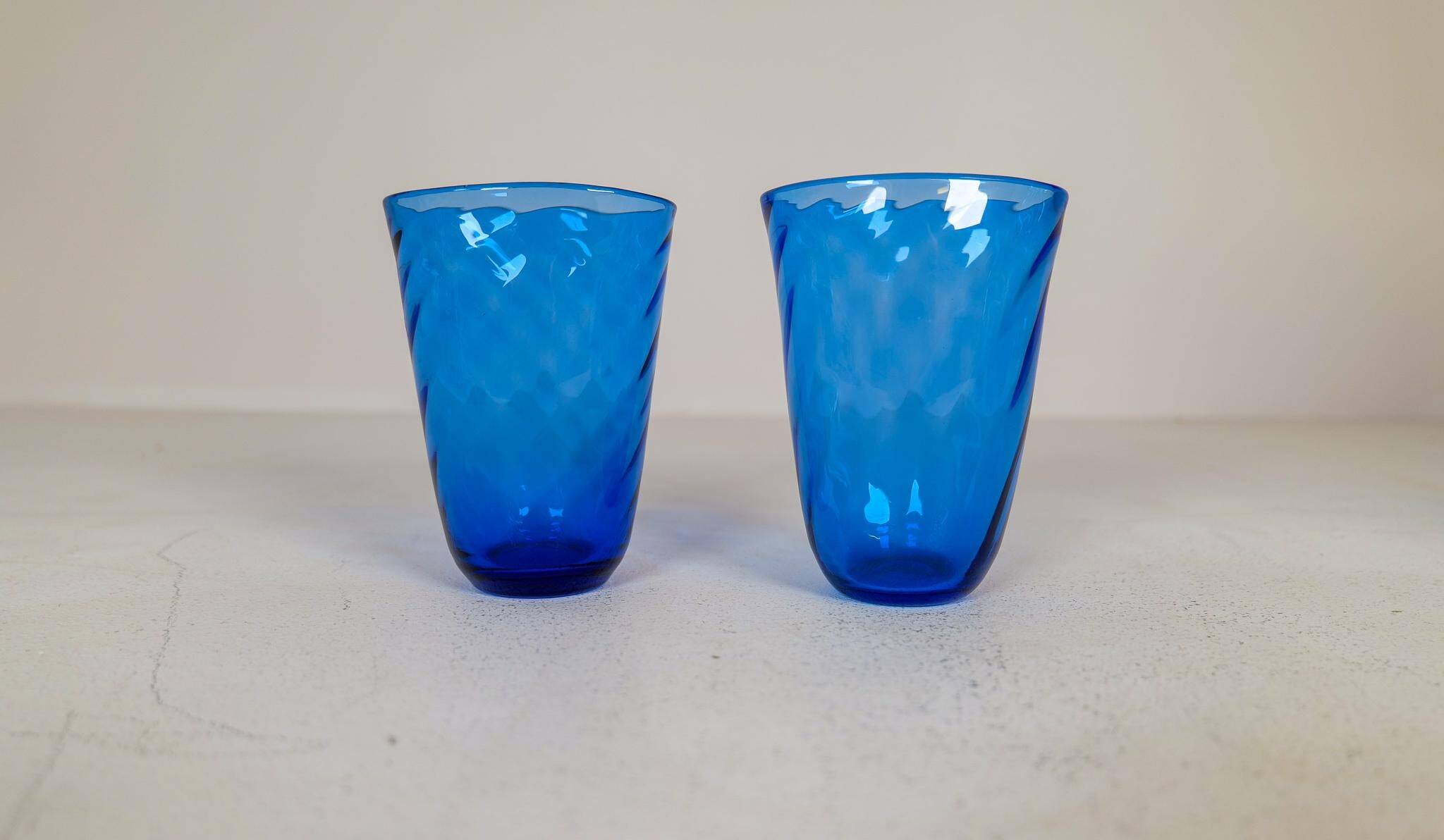 Art Deco Set of 6 Sculpted Glass Vases Handmade Reijmyre, Sweden, 1930s