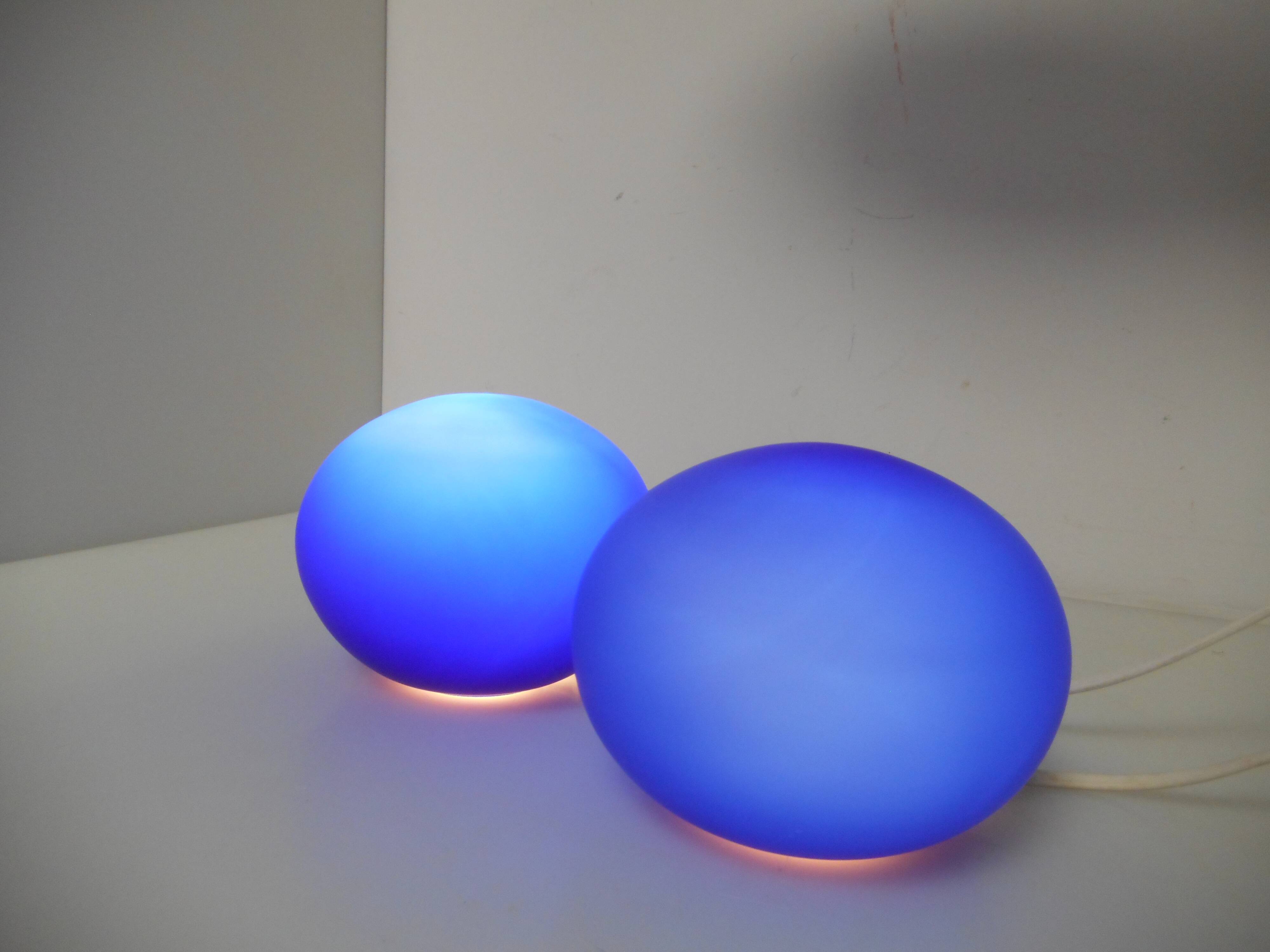 Pair of blue ball lamps