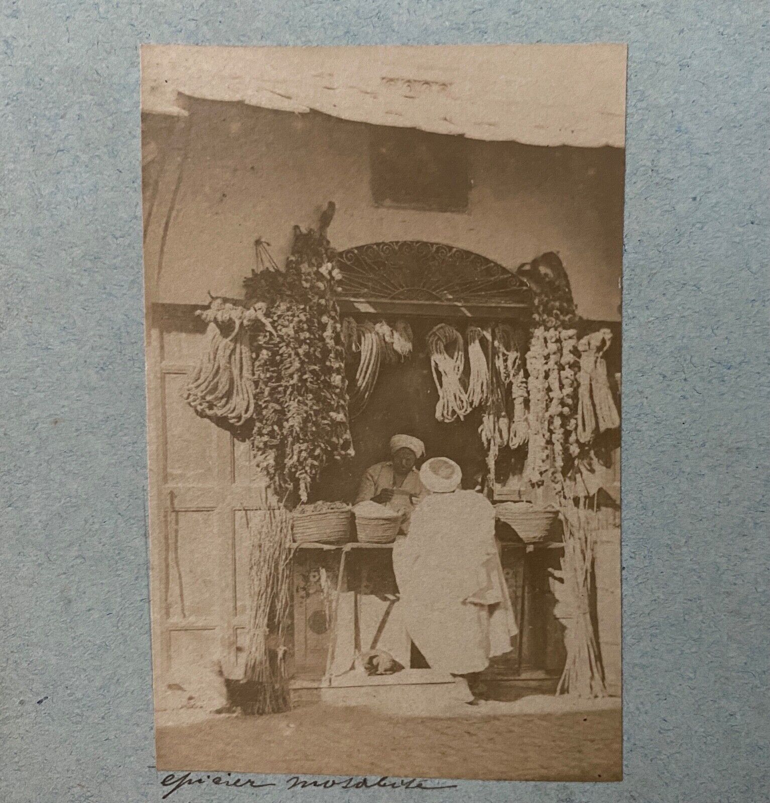 6 old photographs dancers chess players Kabyles grocery store