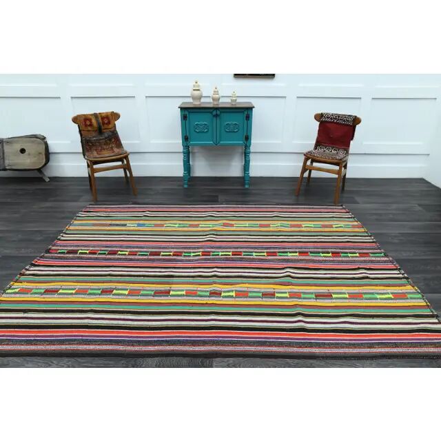 1970s Vintage Turkish Oushak Handmade Wool Cotton Yellow Area Rug 185x267
