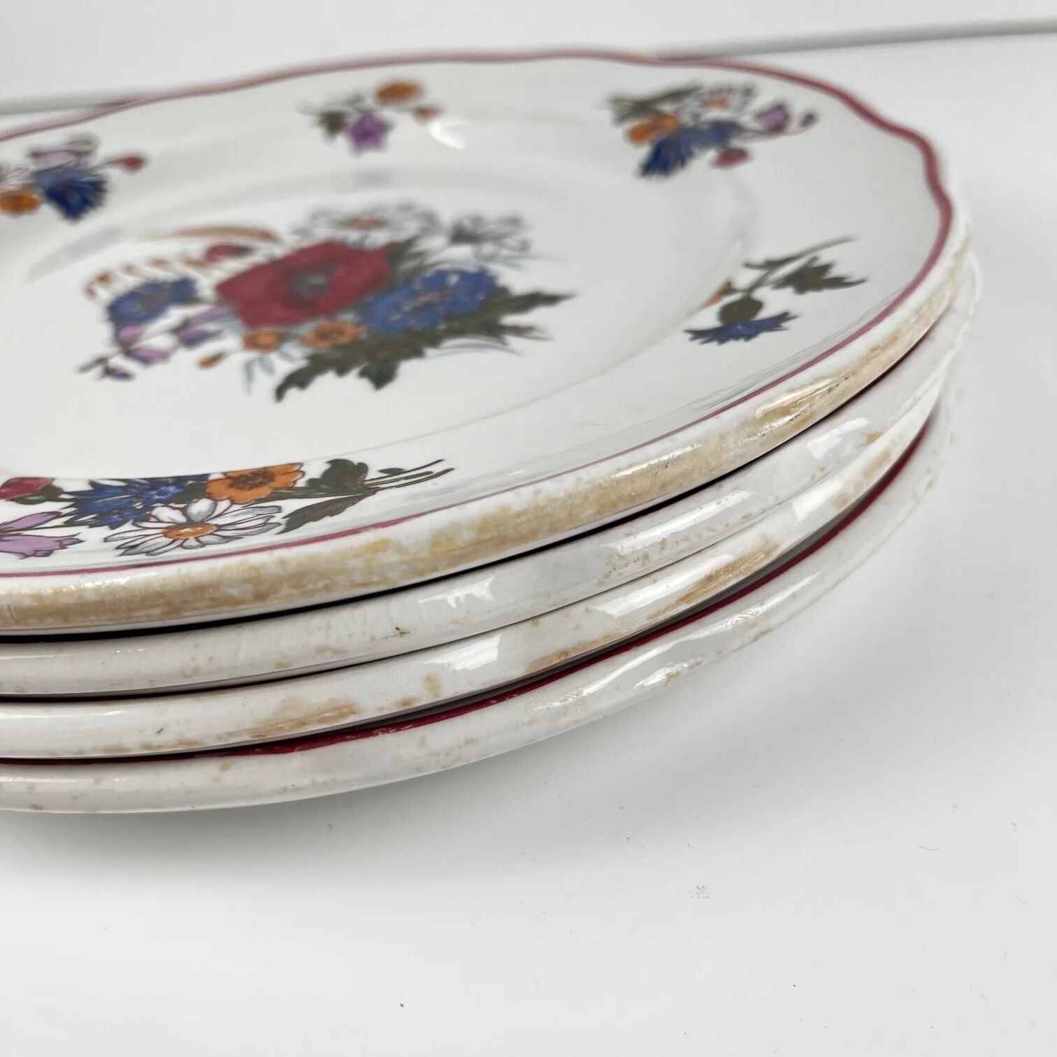 Set de 4 assiettes plates "Agreste", Sarreguemines, fin XXe, Pyroblan