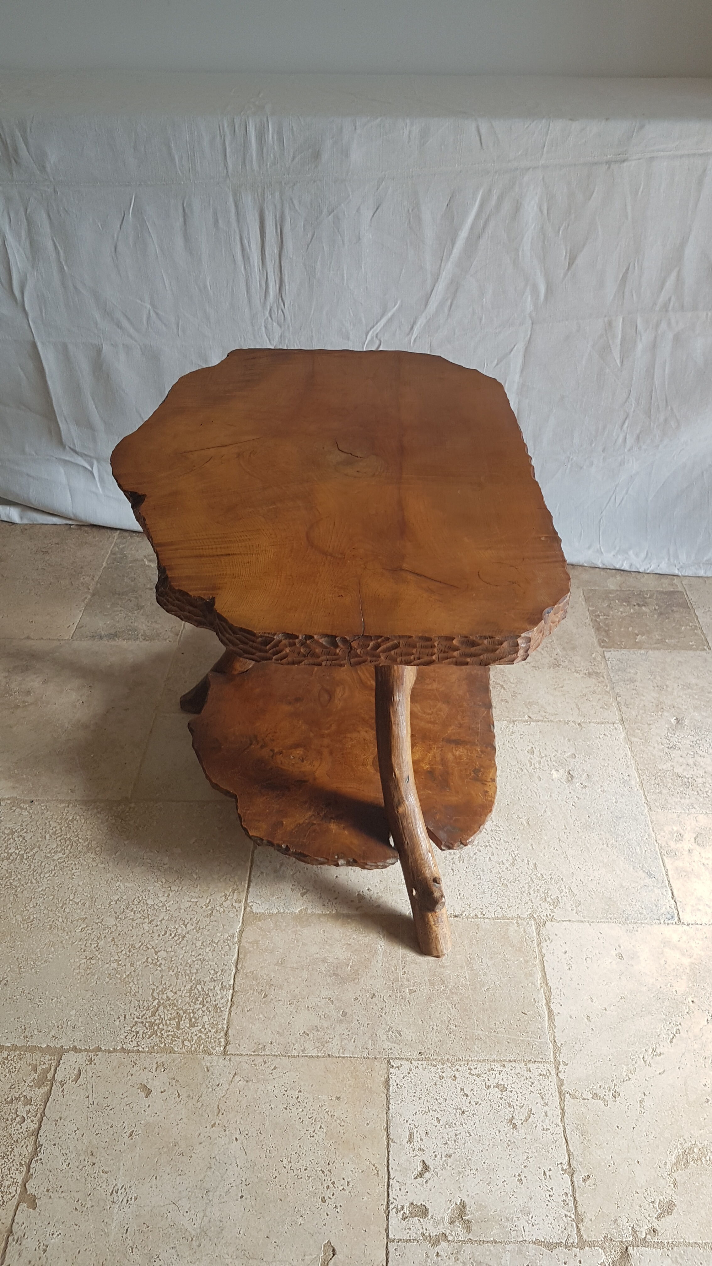 Solid elm coffee table with double tops