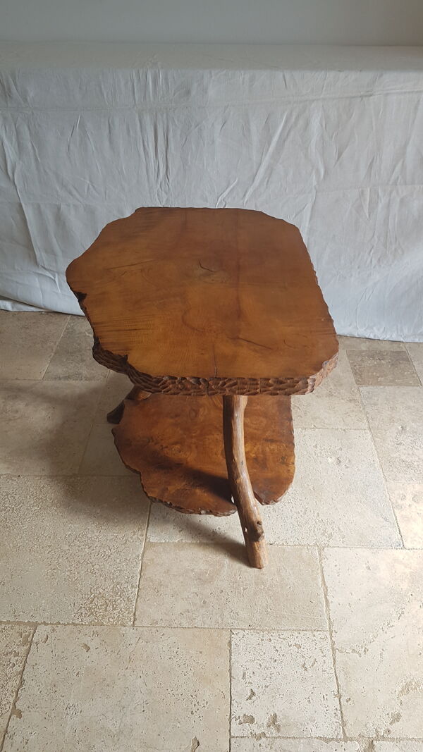 Table basse en bois massif d’orme double plateaux