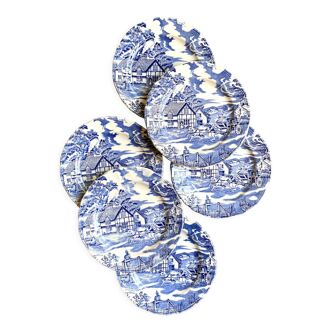 6 dessert plates in blue English earthenware