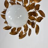 Vintage florentine gold pendant lamp with opaline glass bulb, 1960s