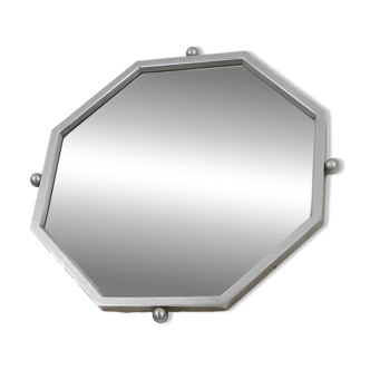 Miroir octogonal Art Déco en cuivre nickelé, France vers 1920