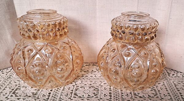 Suspension Lustre plafonnier Verre France POP 1960 Décoration rétro 1 paire