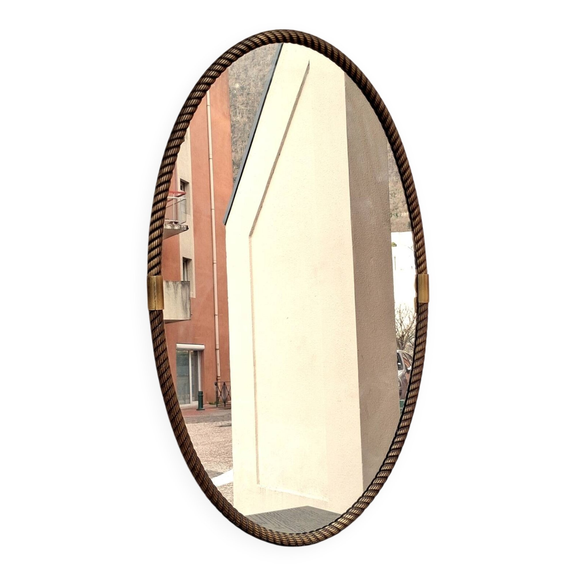 Antique mirror with twisted brass frame from the 60s 70s.